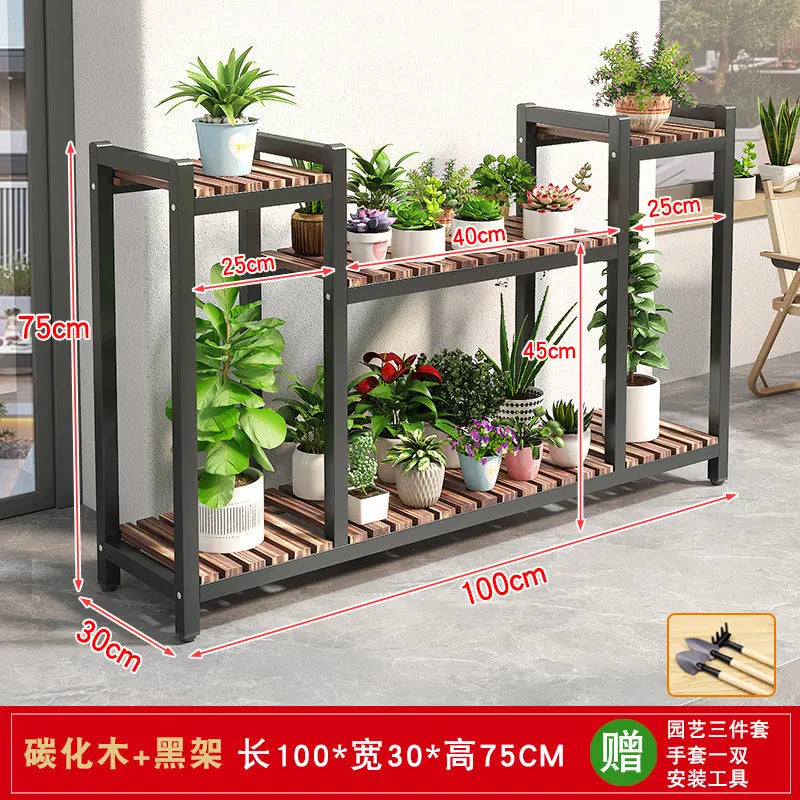 support plantes moderne niveaux gris métallique bois naturel assemblage facile