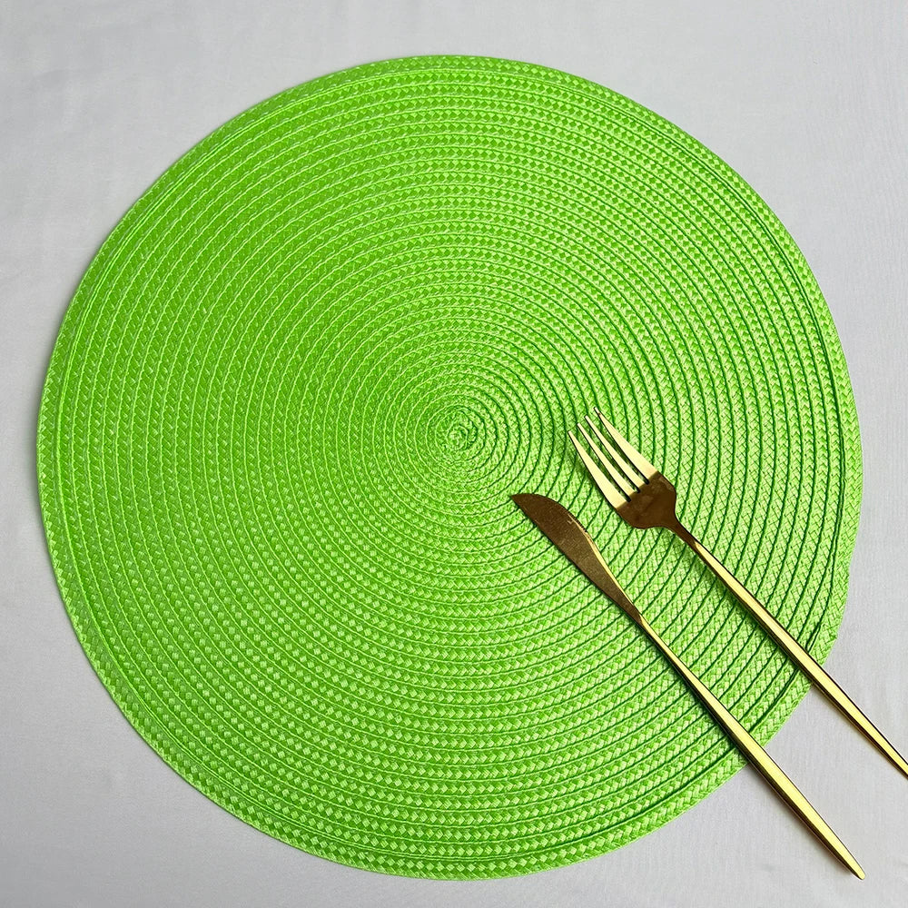 tapis table tissé spirale moderne orange rouge bleu beige placemat assiette cuillère verre