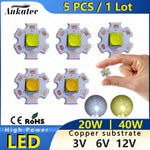 diodes led hautes puissances 20w 40w vert jaune blanc support cuivre smd 7070