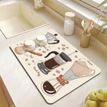 tapis cuisine moderne motifs tasses texture bois beige marron noir