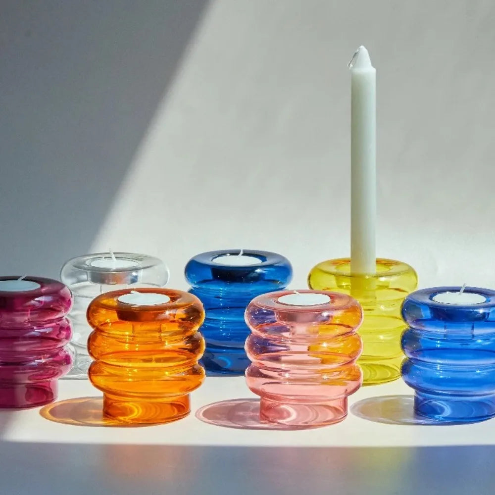 support bougie verre coloré moderne bleu orange jaune rose violet translucent maison restaurant fête