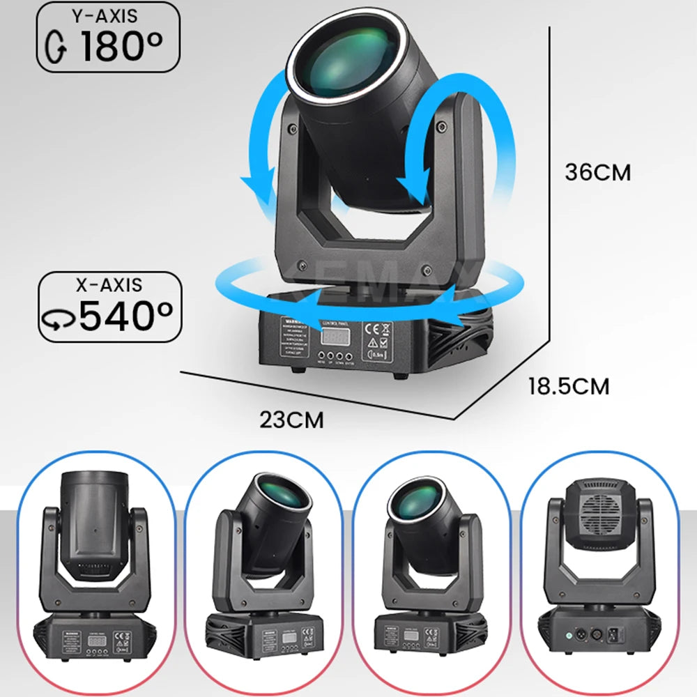 projecteur led mobile 200w 15 gobos 18 prismes couleurs effet dmx disco scène