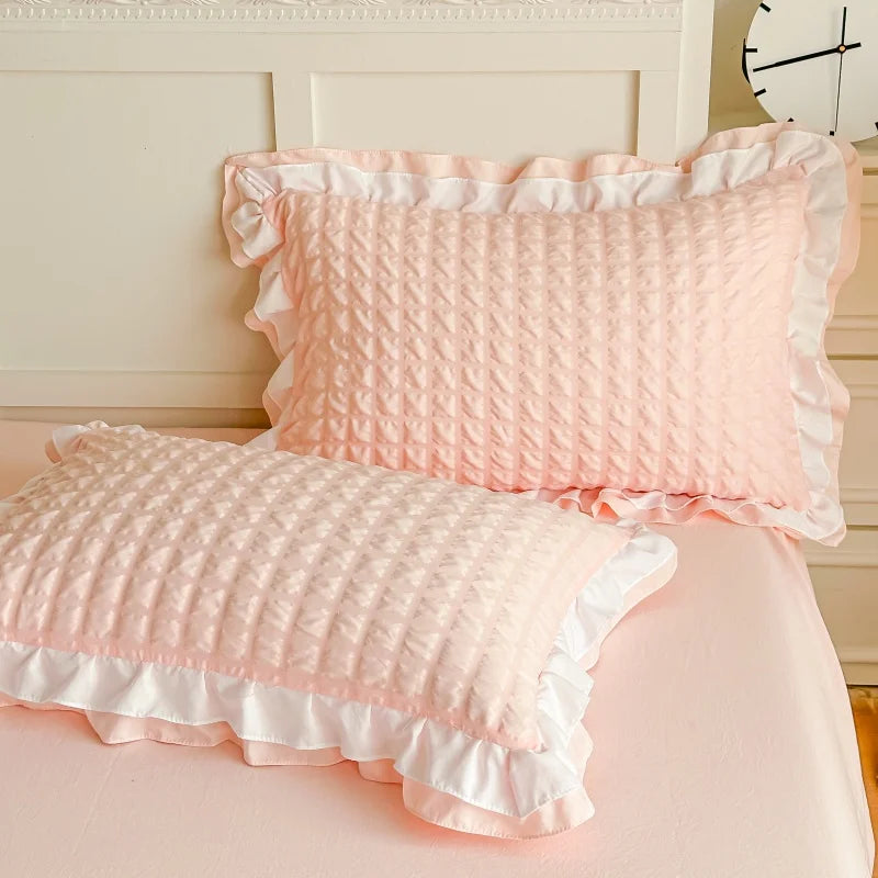 ensemble literie rose clair texture pointe bordures blanches moderne doux pièces 135x200cm 150x200cm 168x229cm
