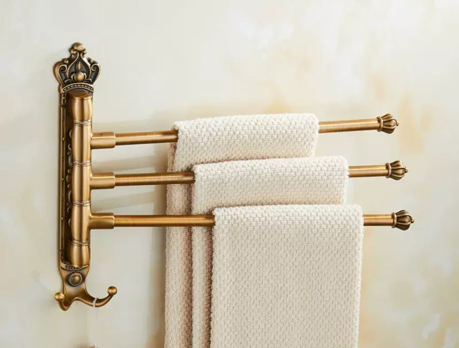 porte serviettes pivotant vintage blanc doré serviettes tissées fixation murale classique trois barres