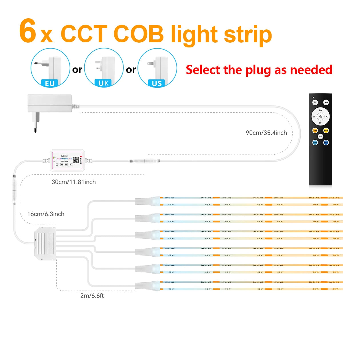 bande lumineuse cob cct adhésive blanc moderne télécommande bluetooth contrôleur adaptateur secteur 3500k 6000k