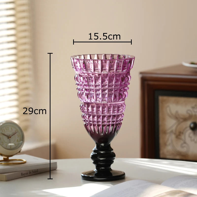 vase verre rose vert violet transparent gravé strié classique élégant décoration table floral
