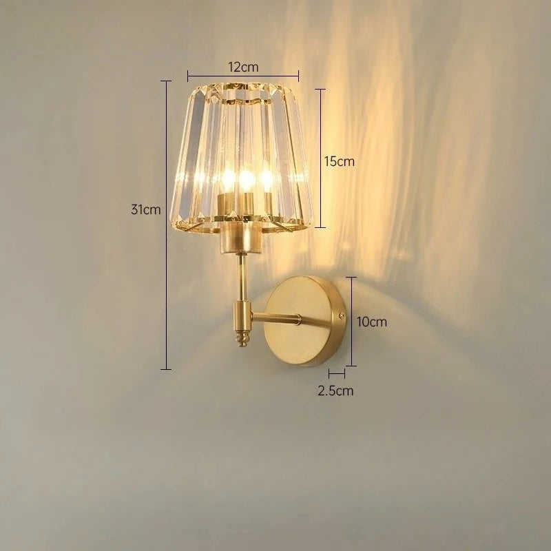 applique murale led moderne or cristal transparent chambre coucher entrée salle bain étude chambre