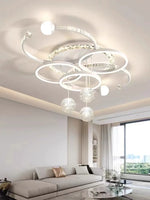lustre moderne suspension contemporain argenté doré blanc noir globes translucides anneaux lumineux strass decoration