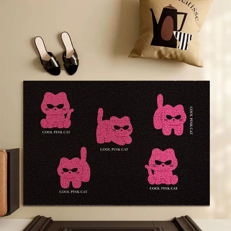 tapis moderne chatons lunettes soleil noir rose résistant décoloration intérieur extérieur