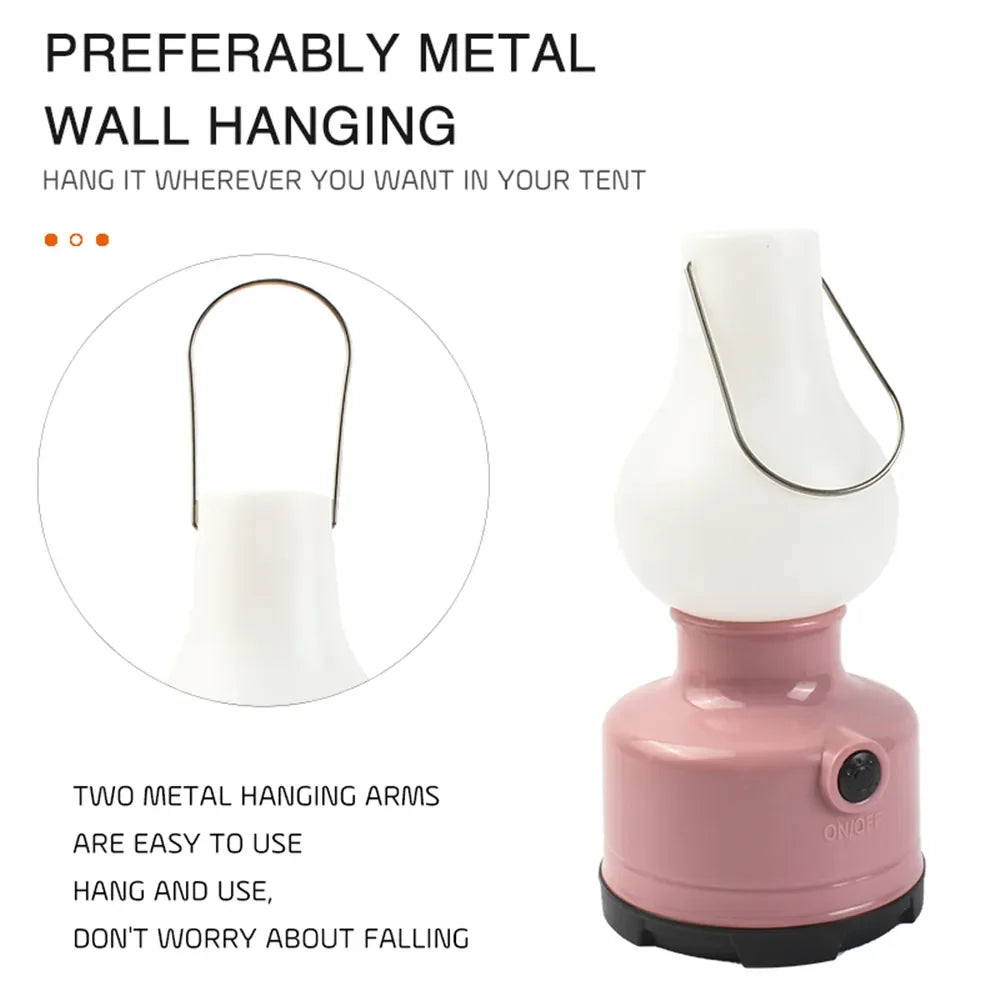 lampe camping rose bleu clair moderne anneau métallique suspension piles aa
