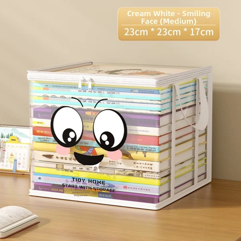 boîte rangement moderne blanc noir transparent visage souriant livres réutilisable respectueux environnement