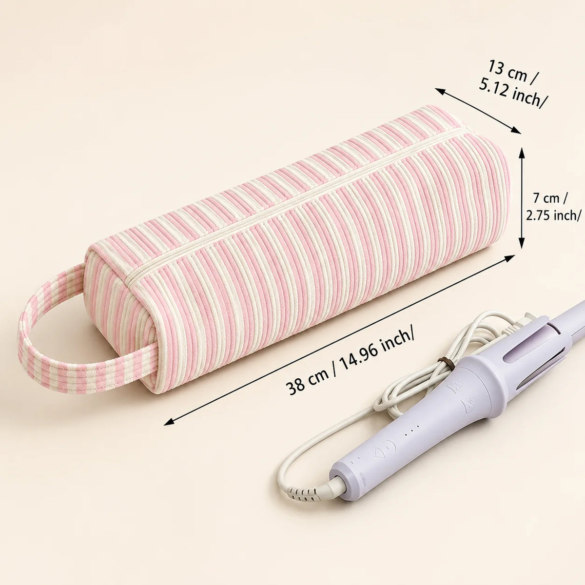 sac rangement outils coiffure rose rayures horizontales moderne voyage étanche velours côtelé doux brosse
