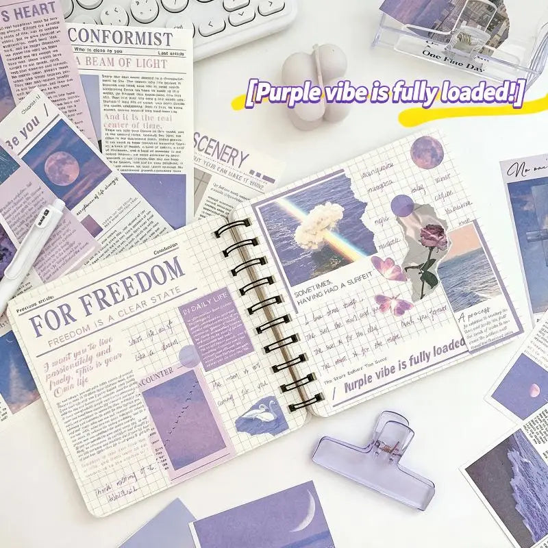 autocollants decoratifs papier violet blanc bleu textes inspirants images naturelles vintage minimaliste adhésif cartes