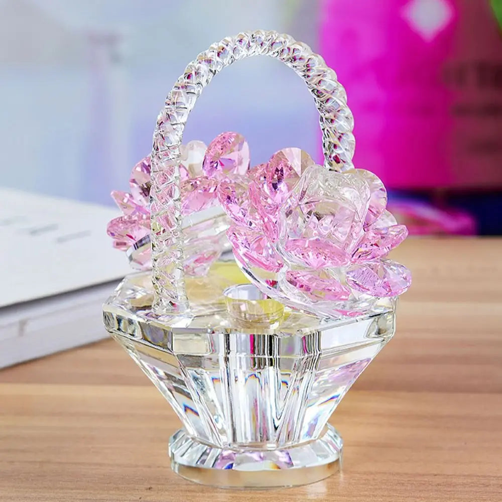 décoration florale cristal transparent rouge violet vert jaune blanc élégante figurine panier fleurs