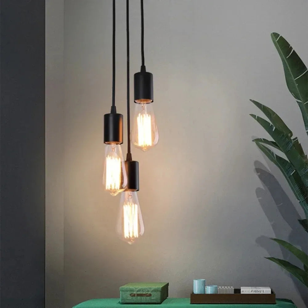 suspension lumineuse moderne industrielle transparente noir blanc ampoules led câbles pendentifs tringles éclairage