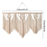 tapisserie macramé boho chic beige clair motifs géométriques franges crochet bois chambre salon