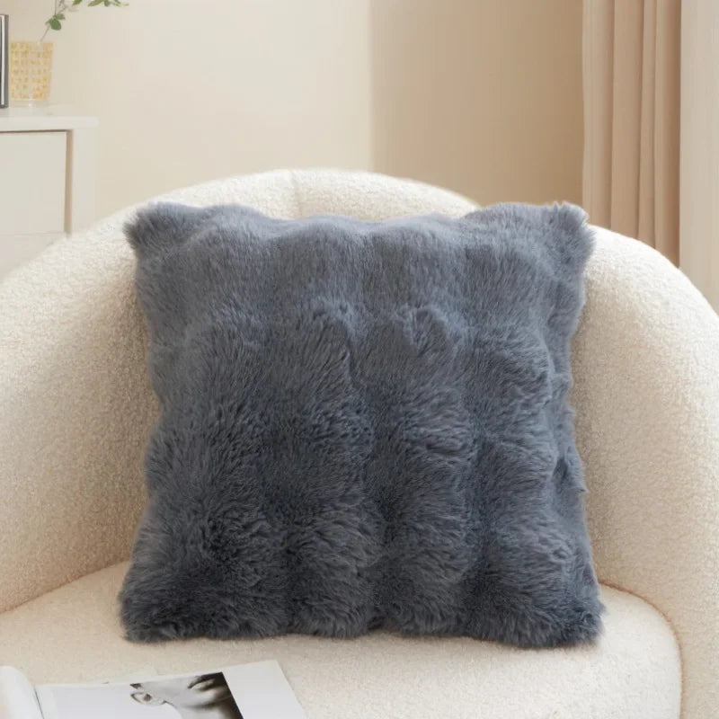 taies d'oreiller velours fourrure couleurs unies moderne canapé hiver pastel clair beige gris marron