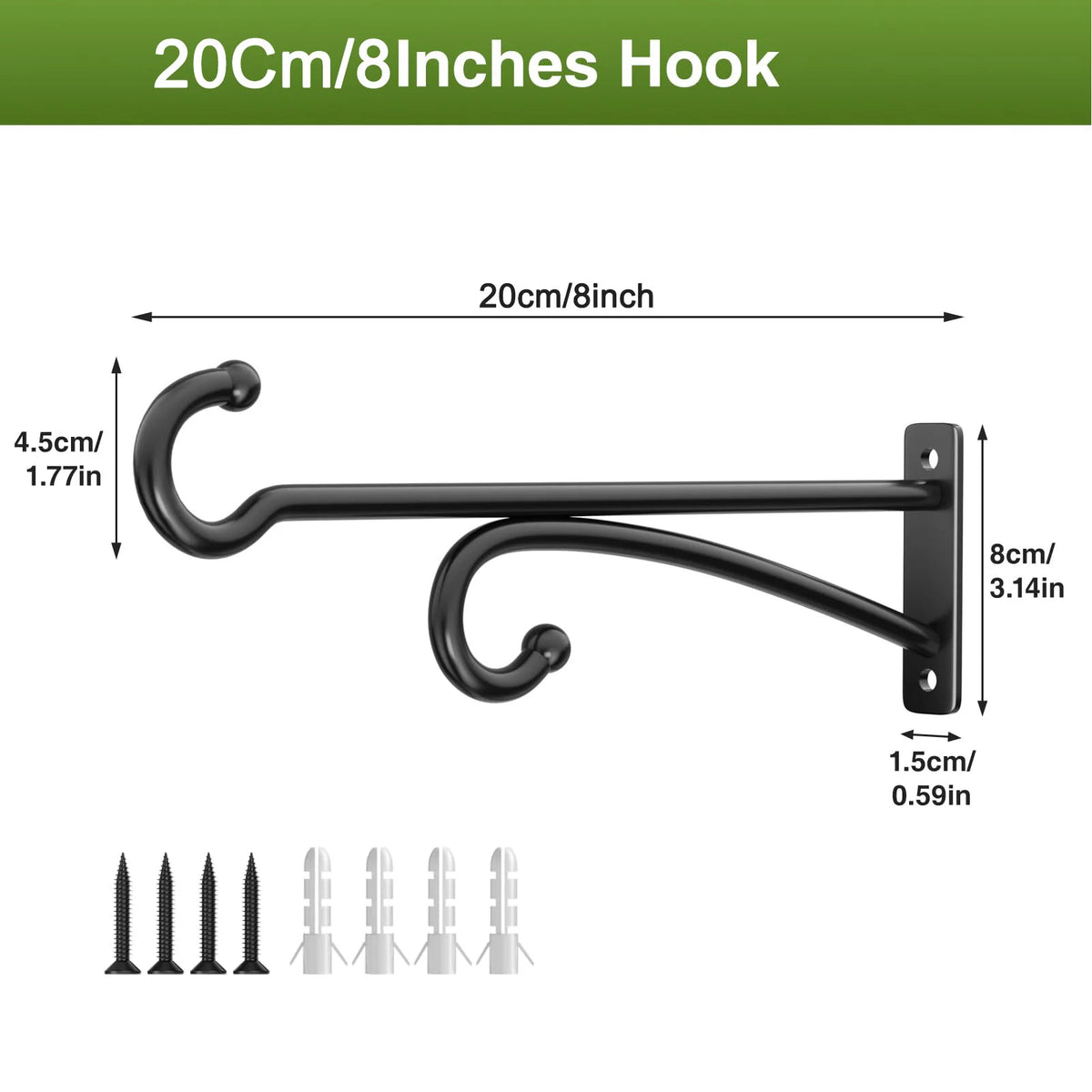 crochets muraux métal noir robustes 20cm fixations vis decoration exterieure jardiniere oiseaux patios suspendus