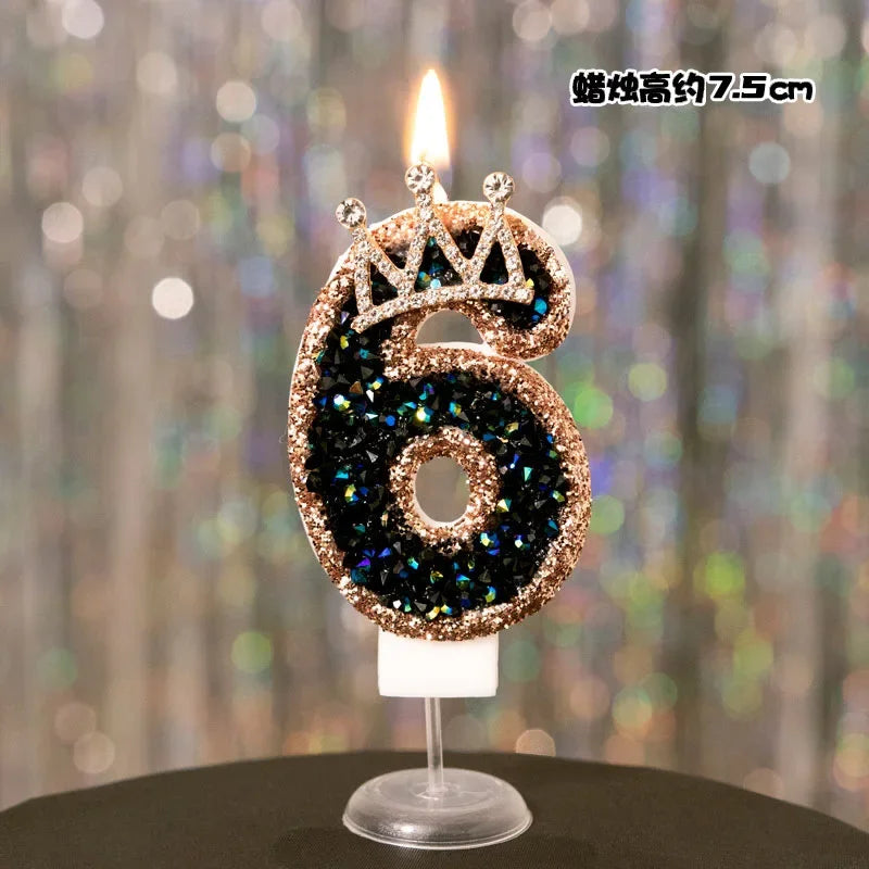 bougies anniversaire numériques or noir brillantes festives décoration pâtisserie chiffres strass transparent