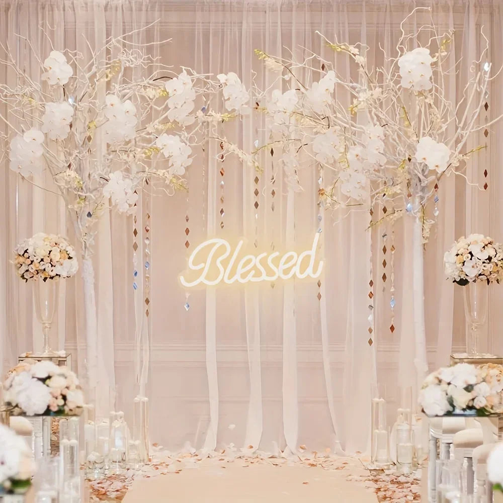 lampe néon blanc letters blessed moderne acrylique deco intérieur fixation mur chambre festive