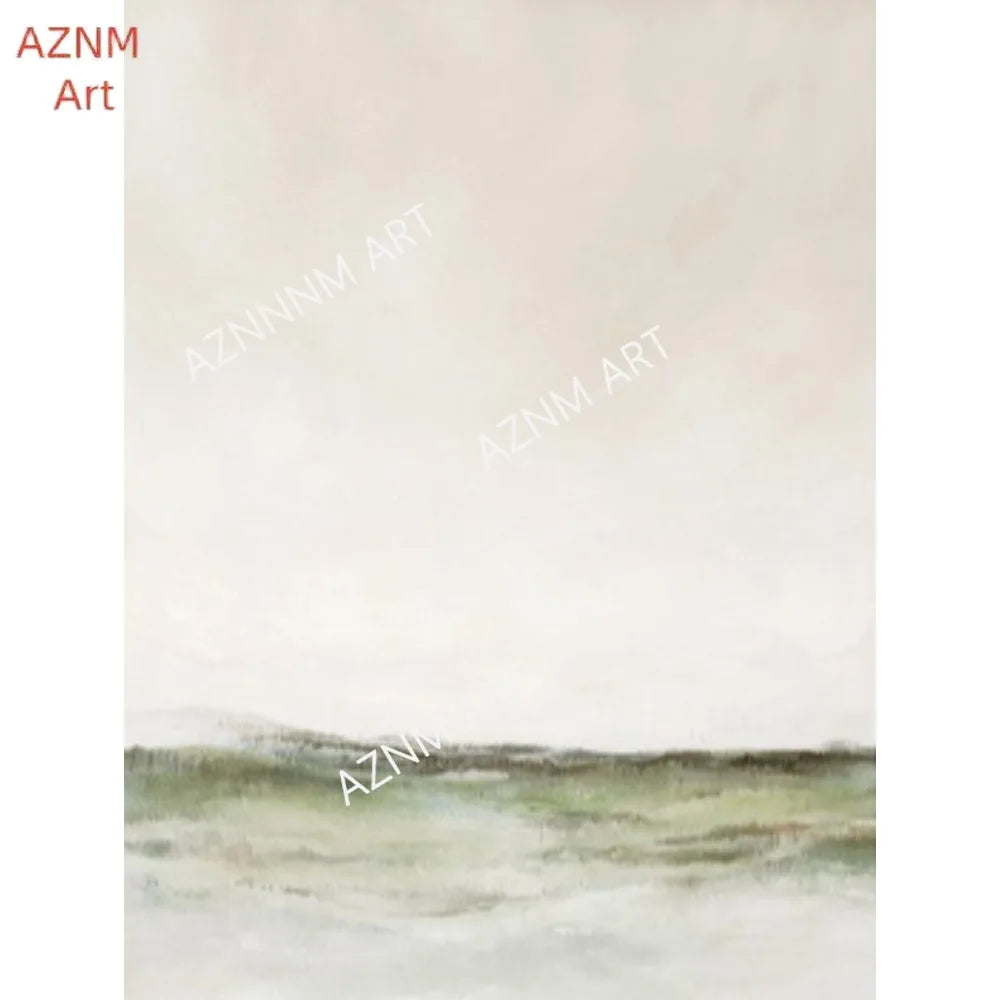 tableau abstrait minimaliste toile beige gris vert vague 40x50cm 30x40cm 20x30cm