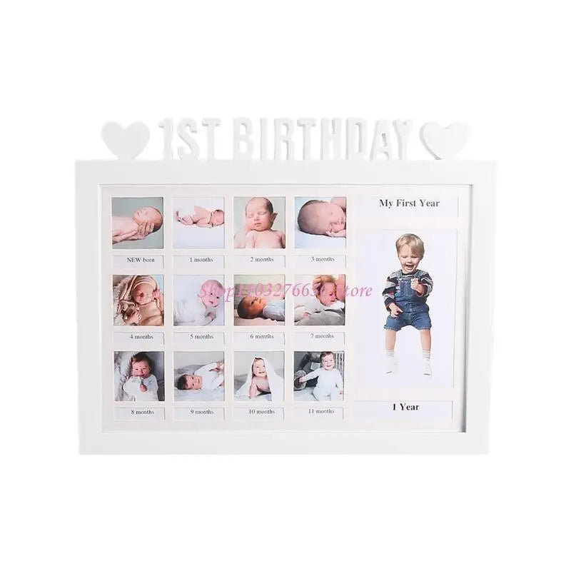 cadre photo bébé first year rose clair moderne minimaliste photos texte 1st birthday affichage