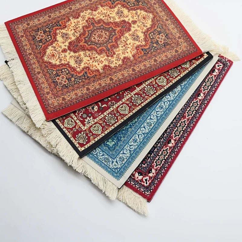 tapis souris non glissant ornements floraux rouge bleu beige dense traditionnel