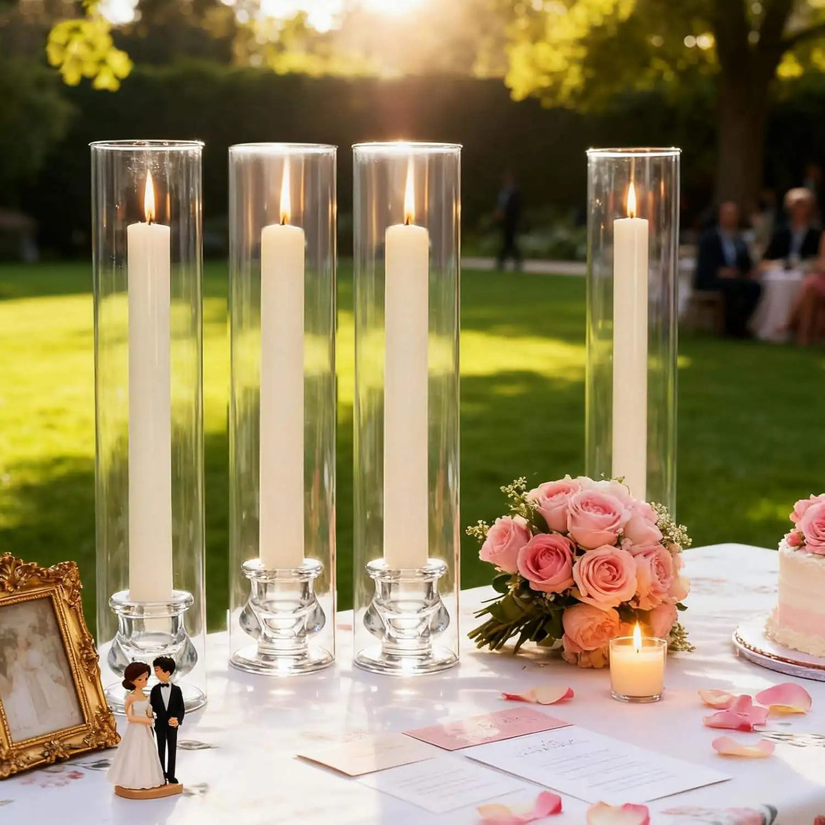 bougeoirs verre transparent modernes supports chandelles mariage décoration événements transparents base cône bougies blanches