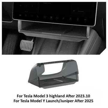 rangement caché plateau organiser feutre texturé gris noir sous écran central tesla model model