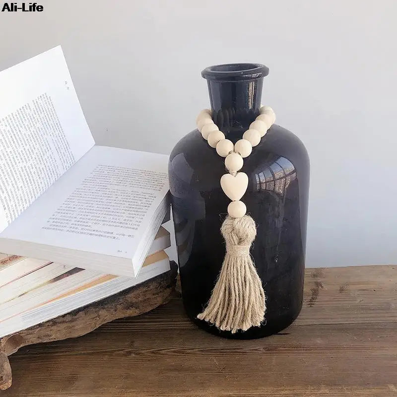 bracelet boho bois blanc coeur pompon corde rustique décoration maison