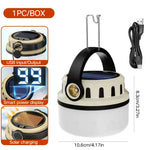 lanterne solaire portable camping led rechargeable fixation poignée écran digital prise type