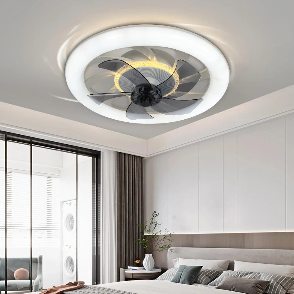 ventilateur intégré lampe led moderne blanc six vitesses télécommande silencieux adjustable luminosité