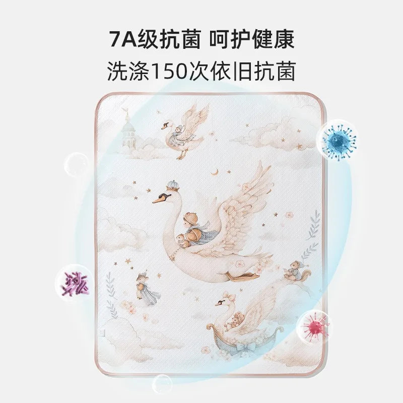 tapis bébé imperméable lavable 50x70cm illustrations canards lapins doux enfantin beige rose bleu