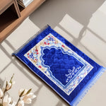 tapis prière musulman fleur coton flocage antidérapant bleu vert rouge ornements bordure classique 120cm