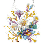 décoration murale artisanale peinture diamant motif floral violet blanc doré vert rose