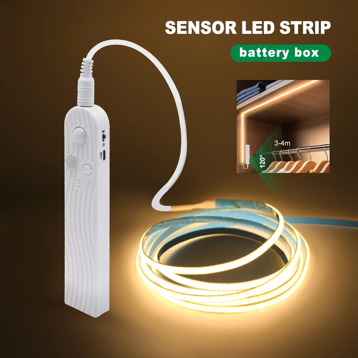 ruban led coob 320 ledm détecteur mouvement batterie adhésif blanc moderne 3000k 6500k 50000h