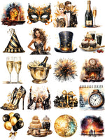 décoration festive ornement gâteau champagne bougie horloge bouquet fleurs noël carnaval masque