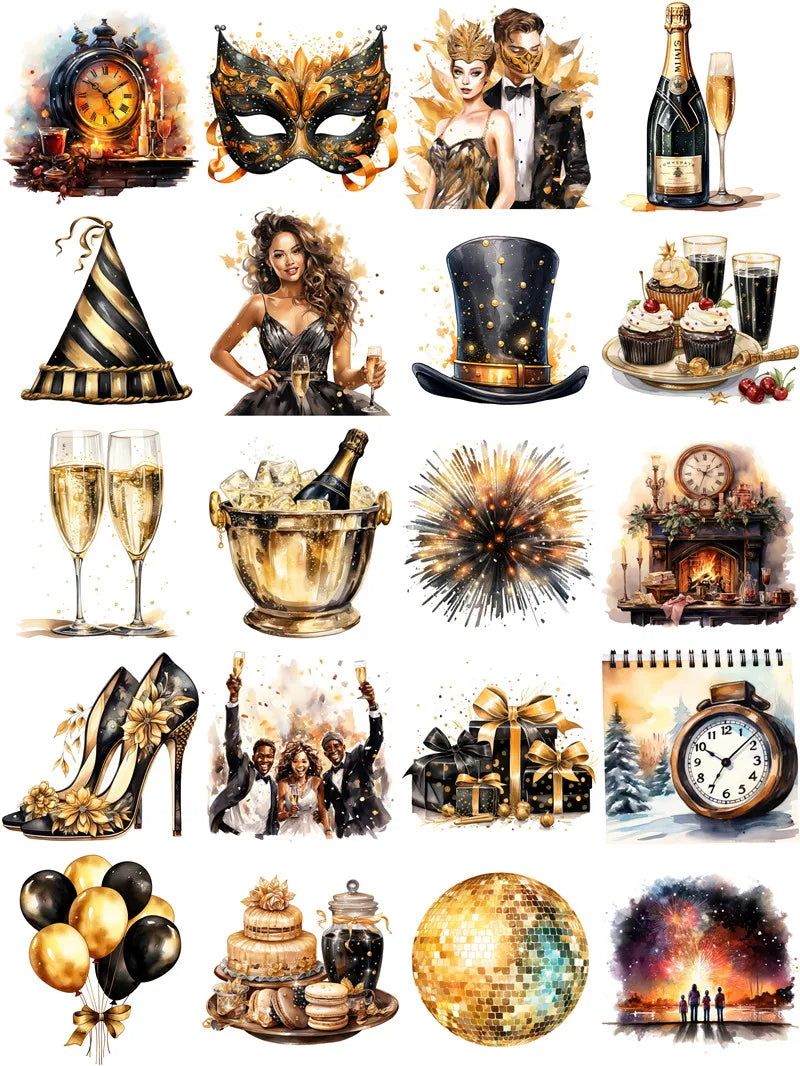 décoration festive ornement gâteau champagne bougie horloge bouquet fleurs noël carnaval masque