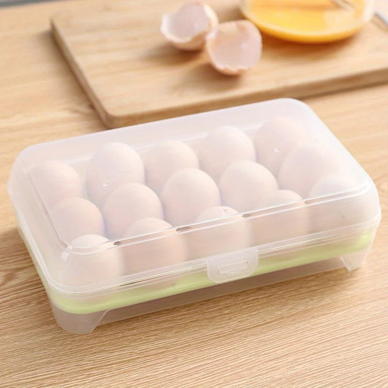 boîte œufs transparente pratique moderne 15 grilles clips poignées bleu clair rose clair plastique