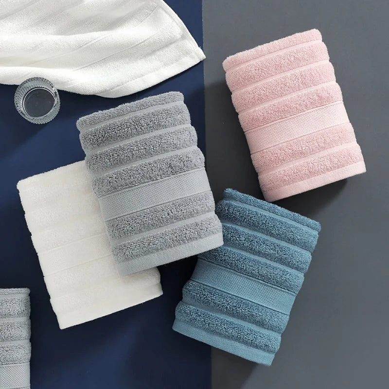serviettes coton 100% rayures horizontales blanc rose gris bleu absorption élevée face main 35x35cm