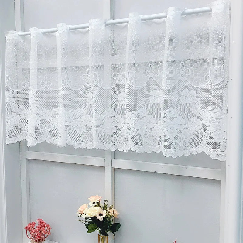 rideau blanc dentelle fleurs transparent classique romantique bordure dentelée polyester fenêtre chambre salon