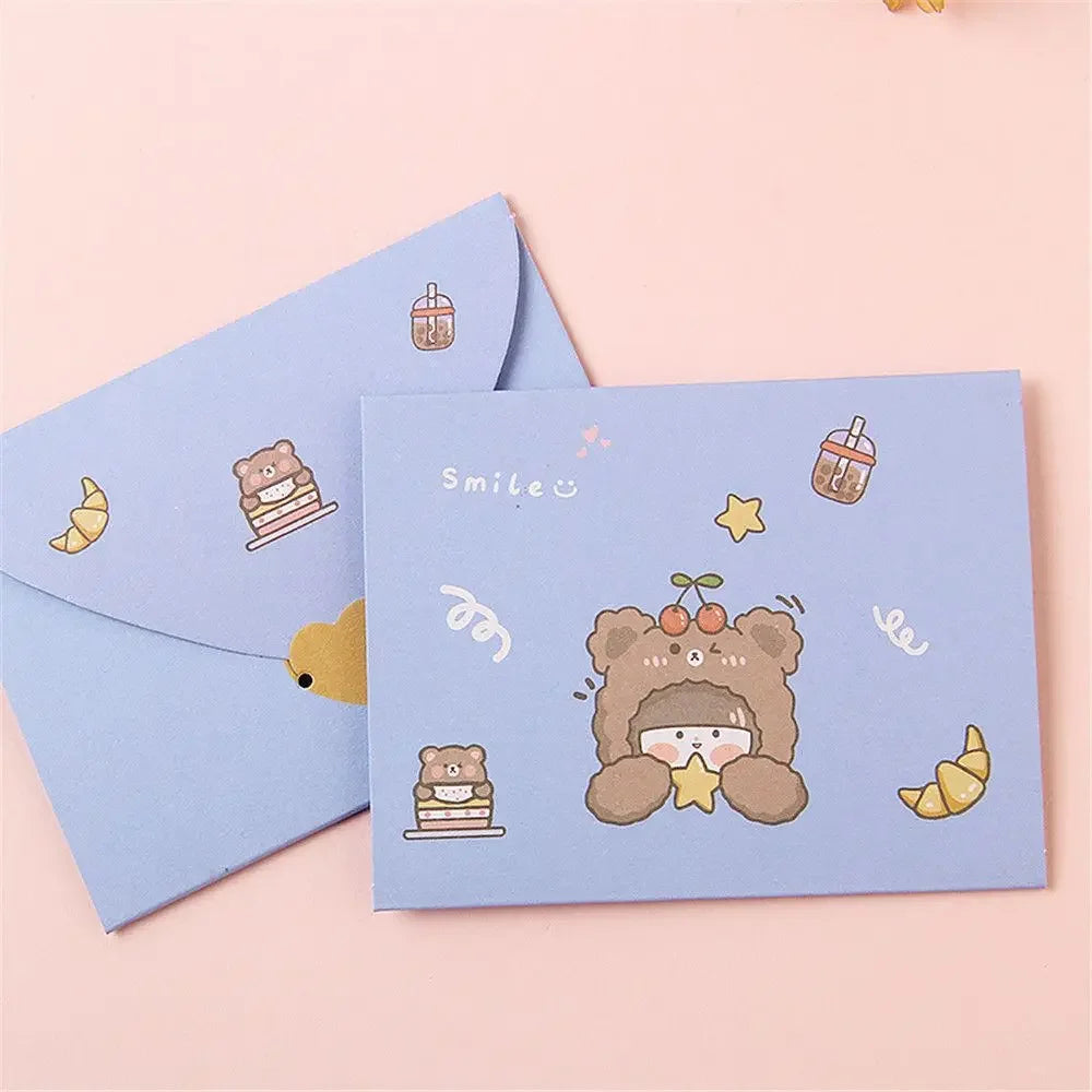 cartes postales anniversaire ours lapin dessins animés bleu rose violet mignon cartoon
