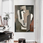 tableau moderne abstrait toile huile sans cadre gris rouge vertical
