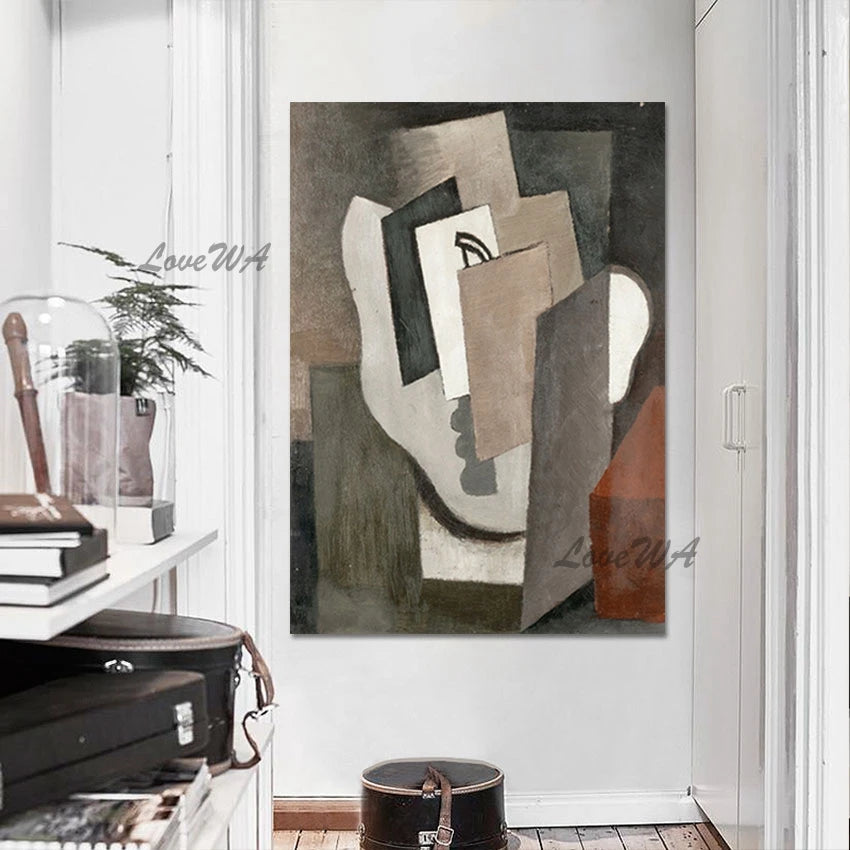 tableau moderne abstrait toile huile sans cadre gris rouge vertical
