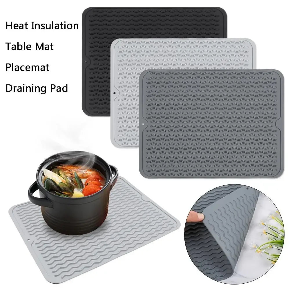 tapis table silicone rectangulaire moderne rayures ondulées gris noir protection cuisine support vaisselle