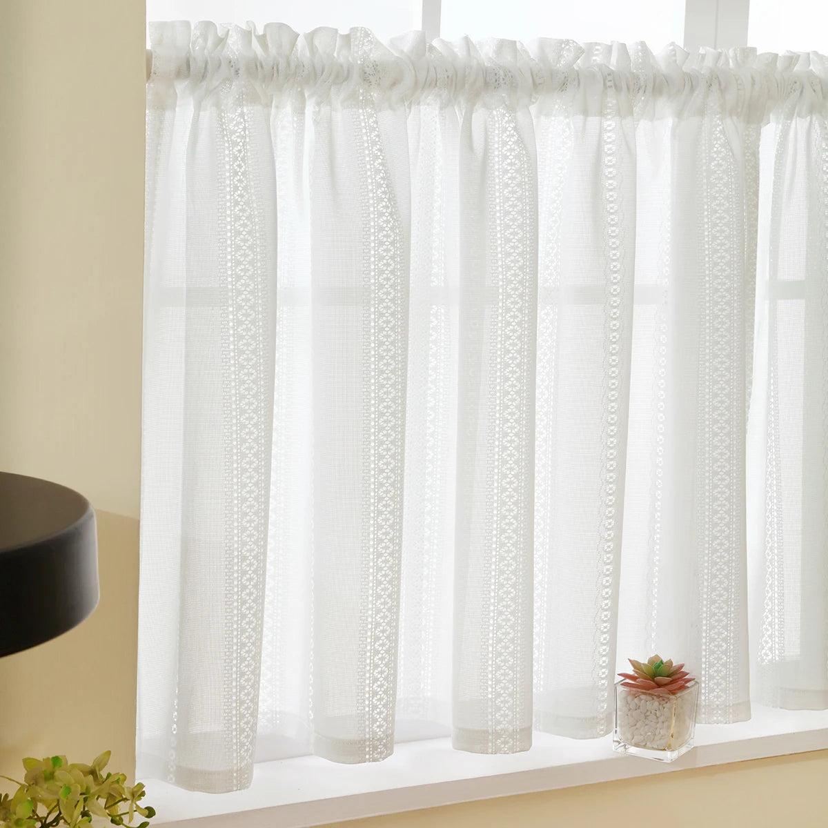 rideau blanc dentelle transparent classique fenêtre cuisine 100cm 130cm polyestère simple