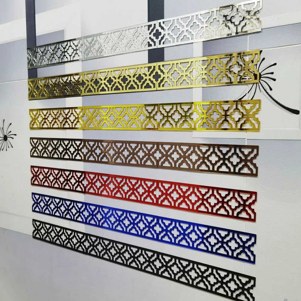rubans décoratifs acrylique gris doré moderne stickers mur miroir 20cmx5cm adhésifs
