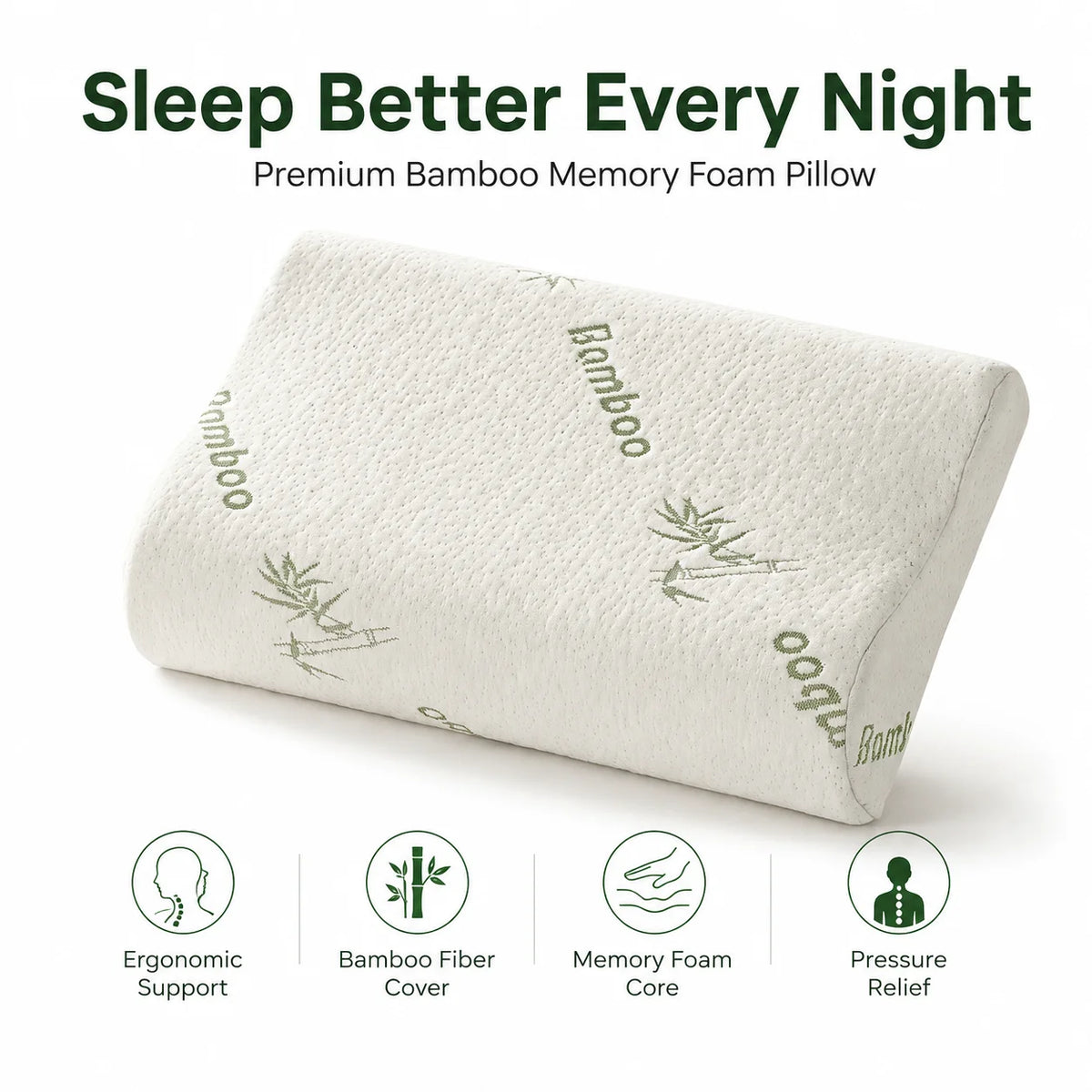 coussin mémoire forme fibre bambou imprimé blanc ergonomique zip taie amovible support cou lit