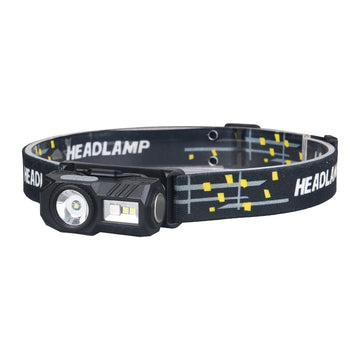 lampe frontale led rechargeable noire jaune camping pêche mode géométrique rainures découpes opaque moderne