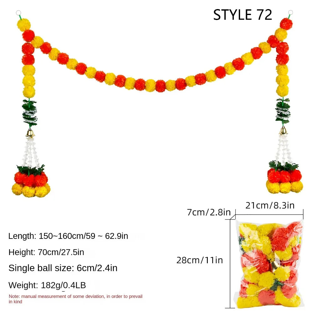 guirlande artificielle jaune rouge vert boules couleur petites feuilles cloches dorées décoration fête mariage